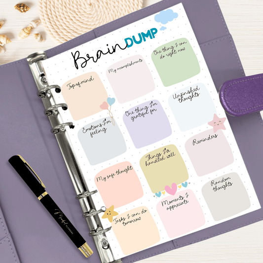 Brain dump Journal page - free journaling page for your mental wellness planner