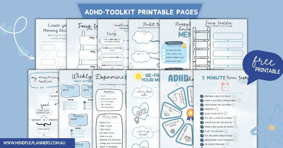 ADHD Toolkit: Printable Pages That Help You Focus, Feel Calm & Stay Motivated - Mindful Planners