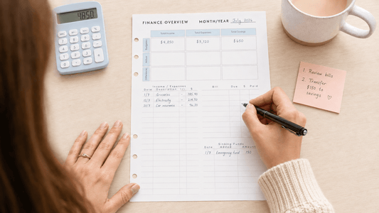 Finance overview page for your budgeting journal