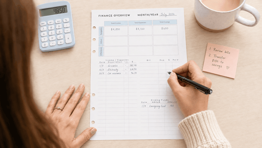Finance overview page for your budgeting journal