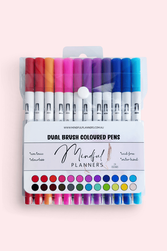 24-piece dual brush coloured pen set for journaling