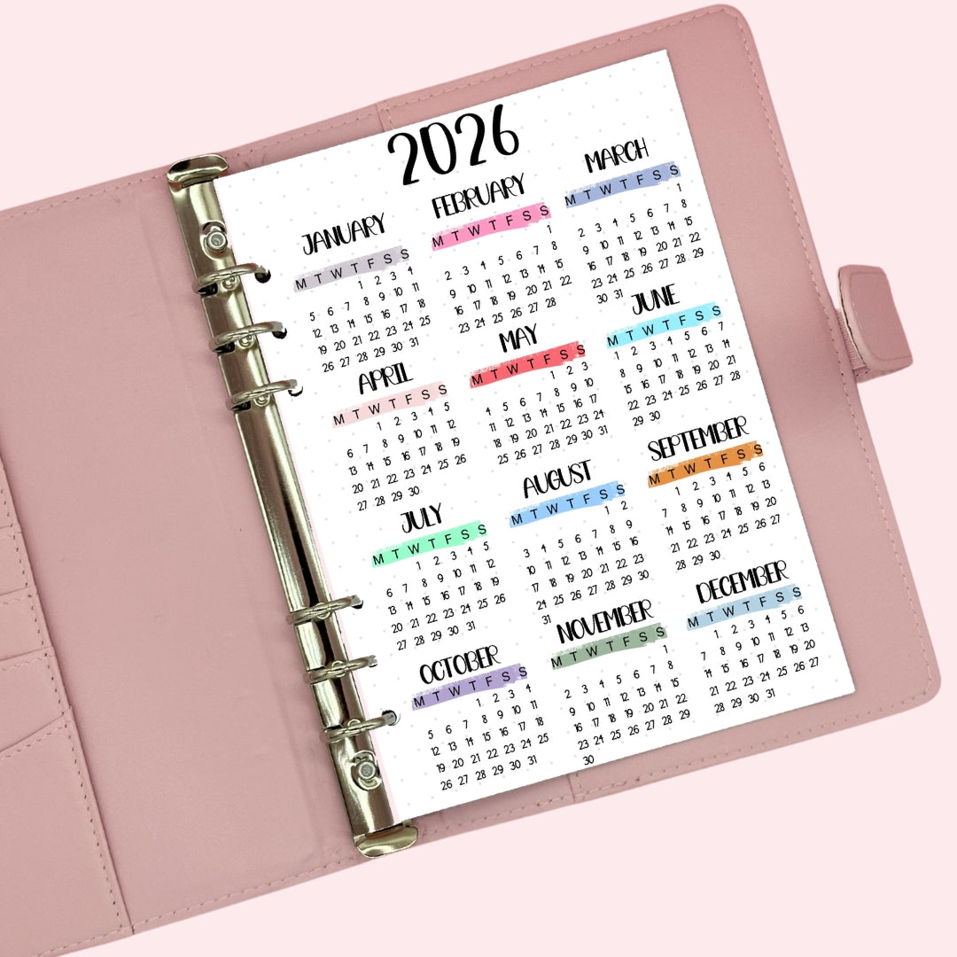 A5 2025 Calendar layout pages for customisable journal