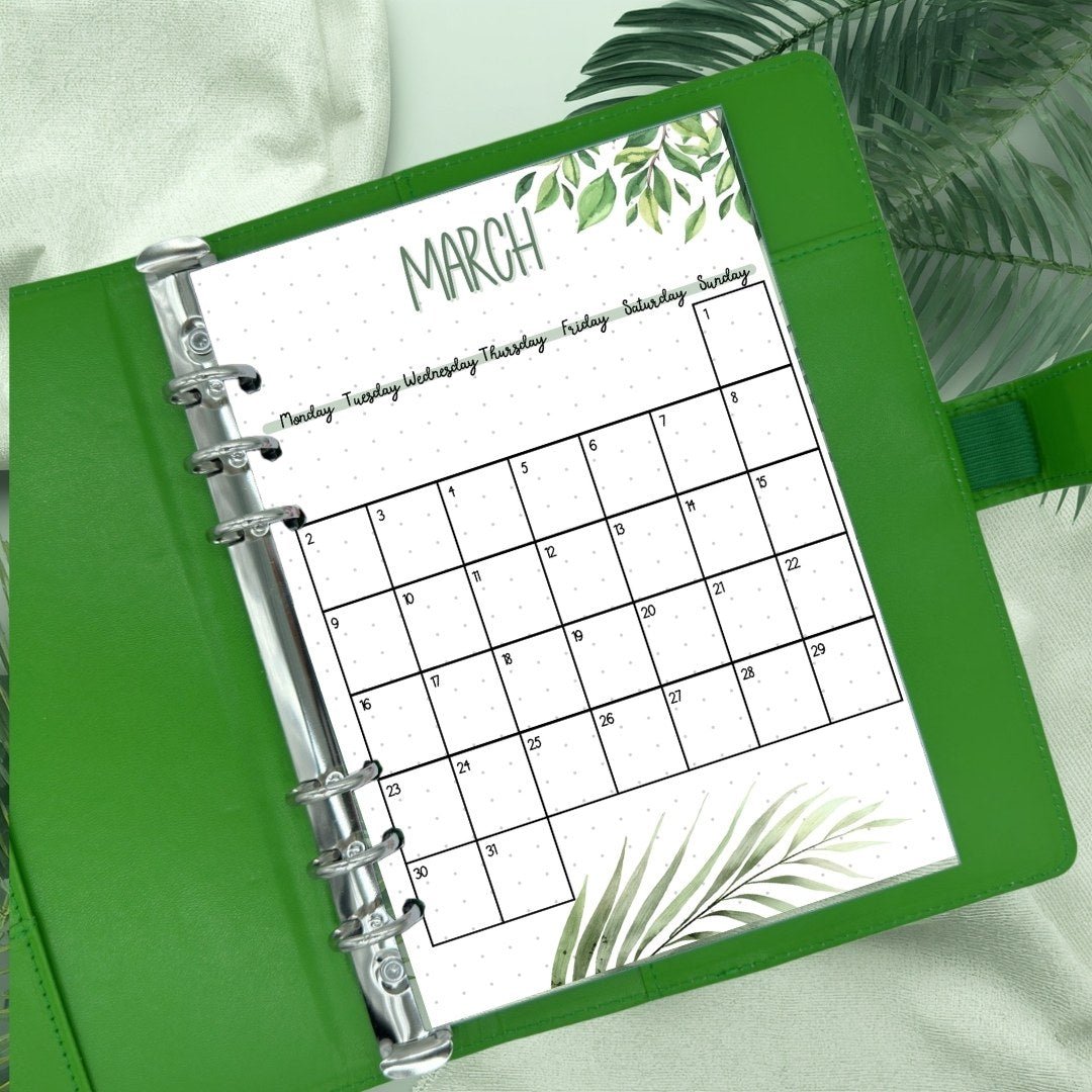 A5 ADHD-friendly monthly planner page for organisation and self-care