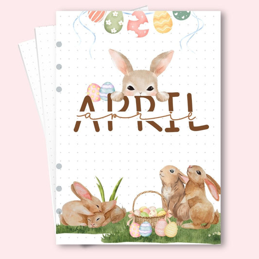 A5 April 2026 cover page for self care journals and planners. Soft Easter design for organised, mindful monthly planning.