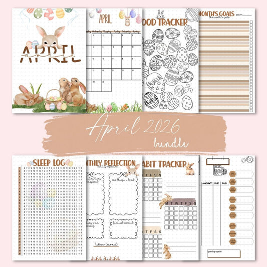 A5 April 2026 planner bundle with wellness and self care pages Australia