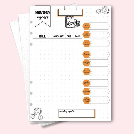 A5 August 2025 monthly expenses finance tracker journal page