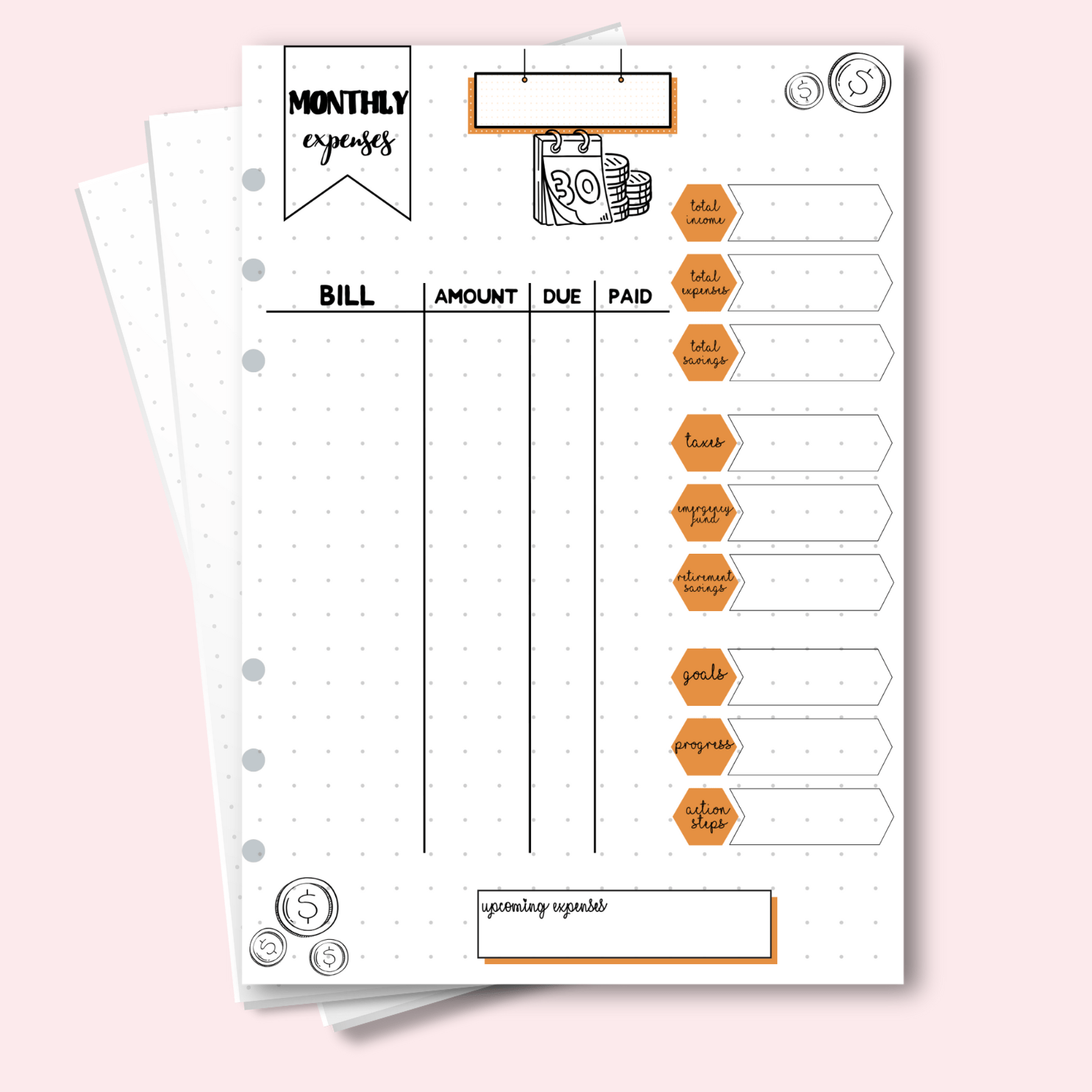 A5 August expenses tracker for budgeting and bills