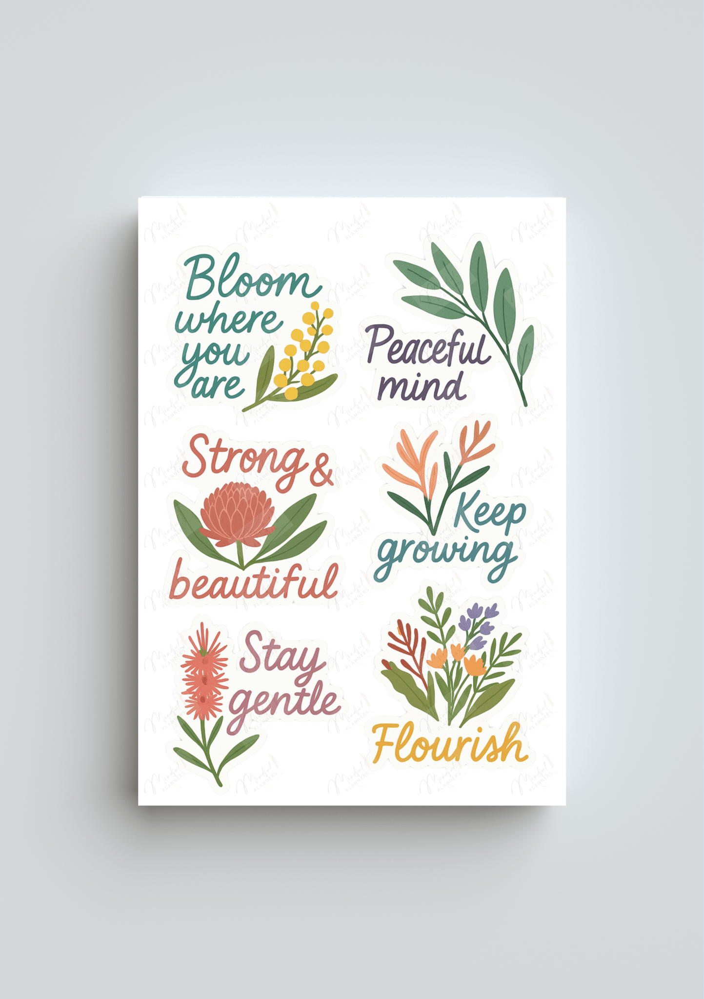 A5 Australian Flora Wellness Sticker Sheet with native plant designs for journaling
