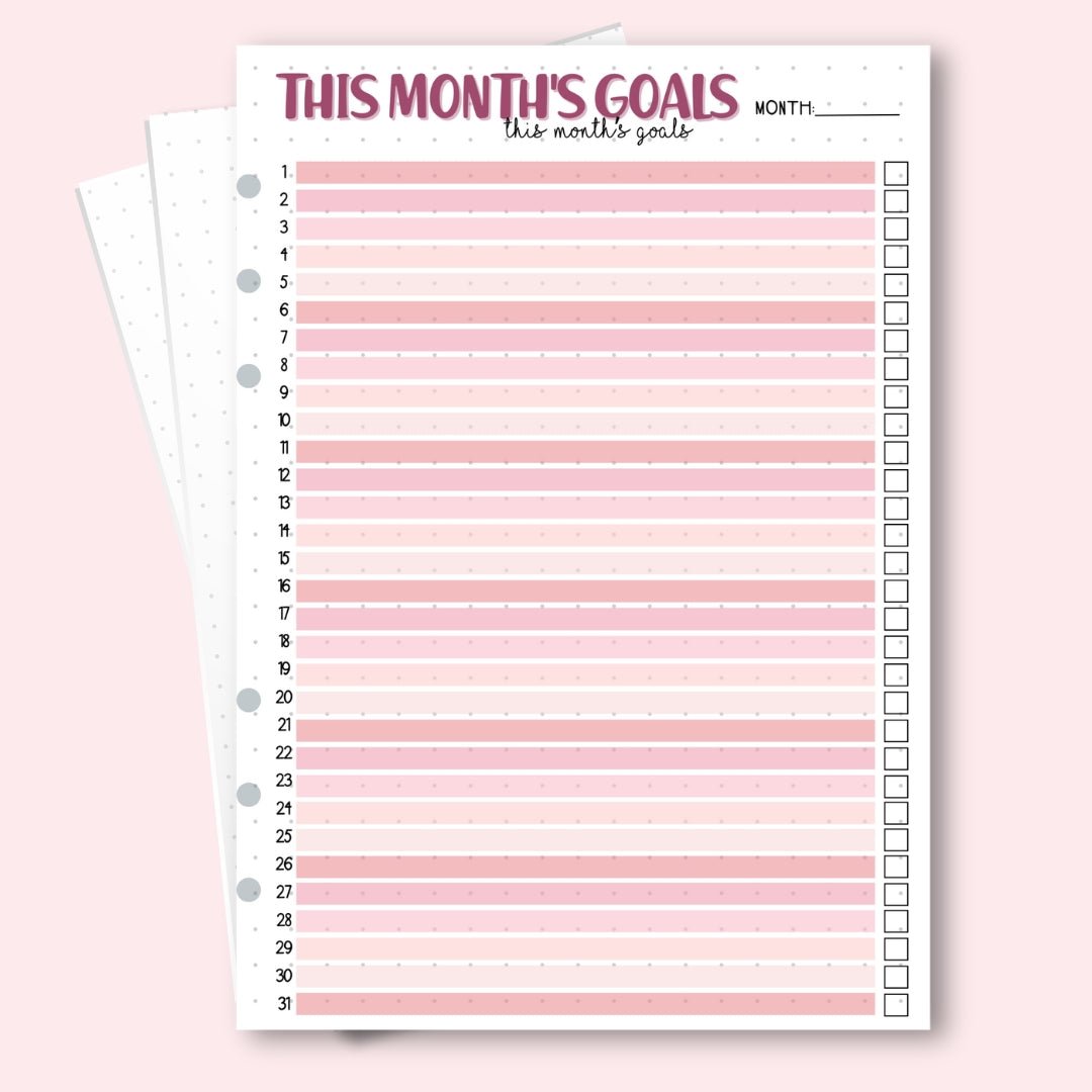 A5 January 2026 monthly goals page with pink tulips and butterflies for gentle goal setting