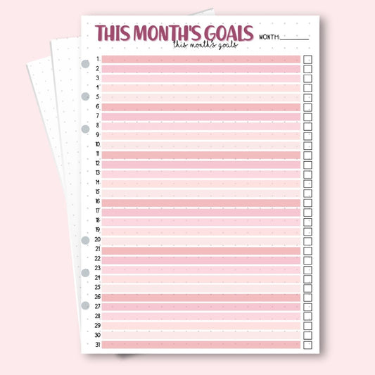 A5 January 2026 monthly goals page with pink tulips and butterflies for gentle goal setting