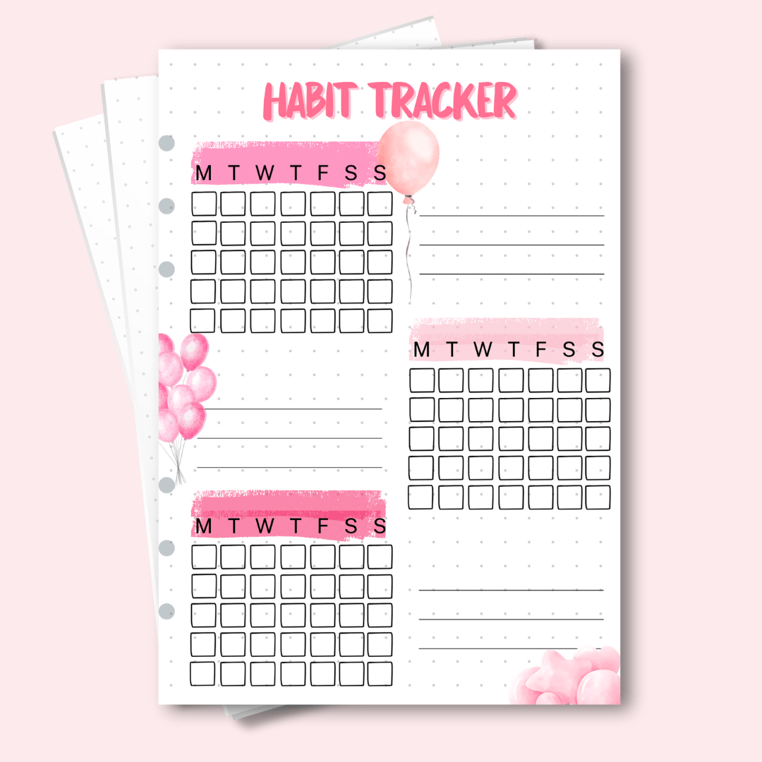 A5 July habit tracker page soft pink