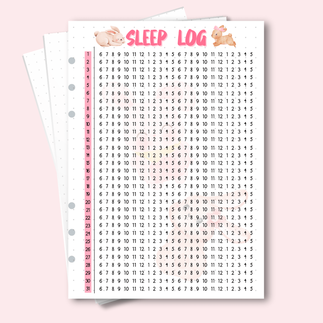 A5 July sleep log page with pink aesthetic