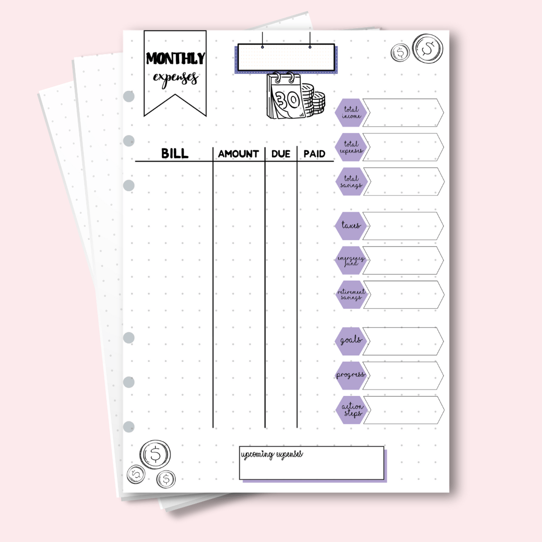 A5 June monthly budget tracker bullet journal page