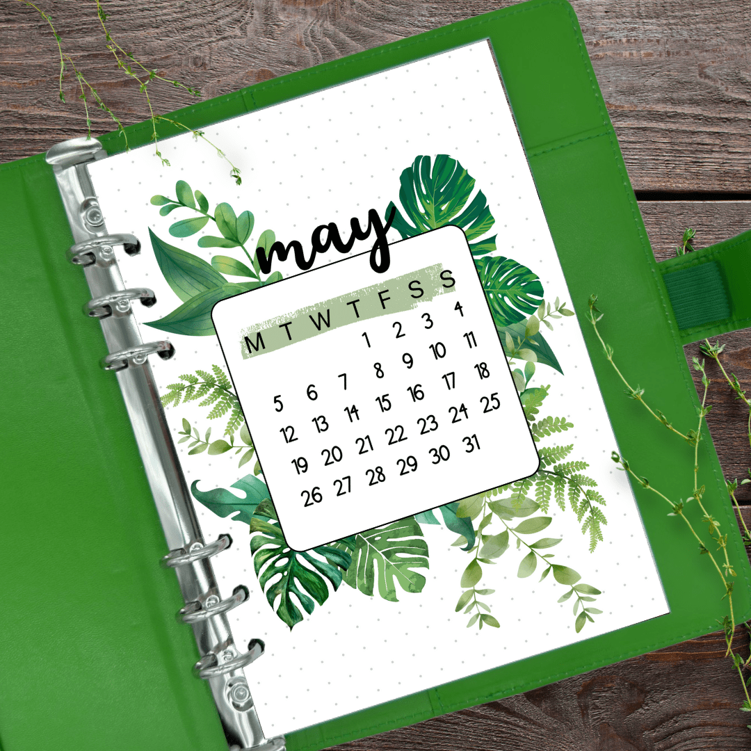 A5 May calendar decorative page for monthly planner setup