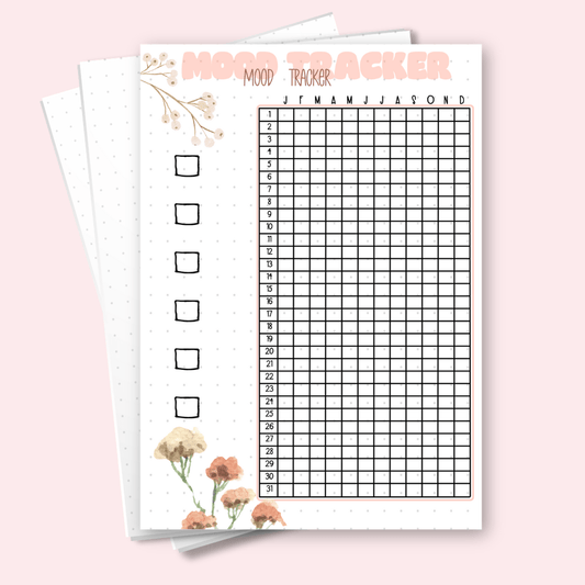 A5 Mood Tracker bullet journal page with yearly grid layout