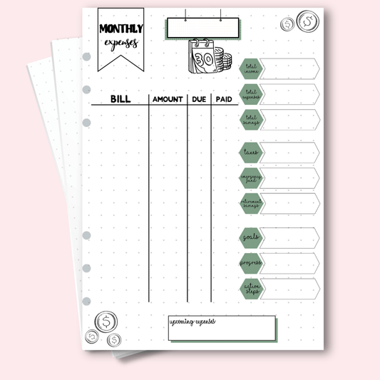 A5 November 2025 monthly expenses page for budget planner