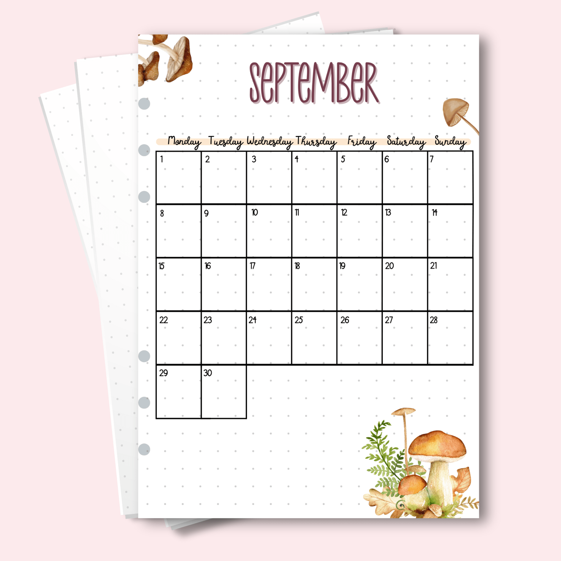 A5 September 2025 calendar page for a clean monthly planner overview.