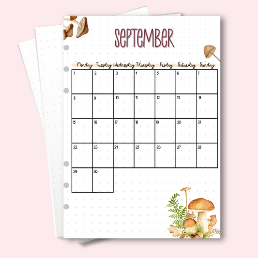 A5 September 2025 calendar page for a clean monthly planner overview.