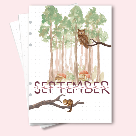 A5 September 2025 journal cover in a soft watercolour style for bullet journals.