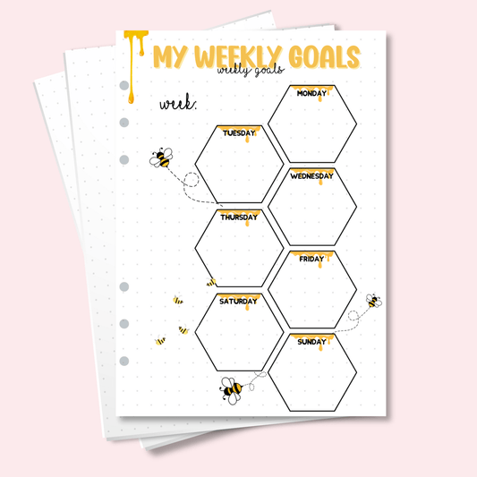 A5 Weekly Goals Journal Page with honeycomb and bee design