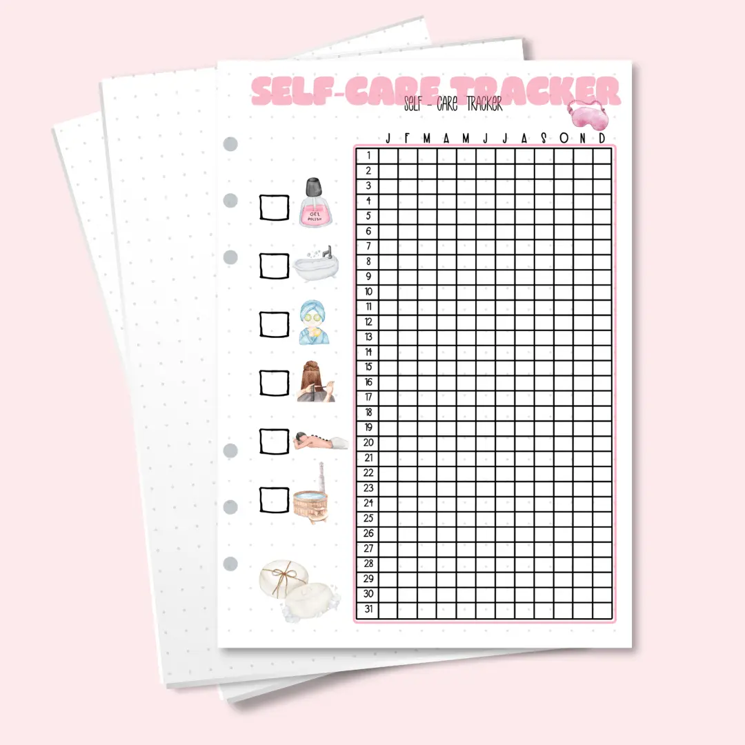 A5 Yearly Self-Care Tracker – Bullet Journal Page for Daily Wellness and Habit Tracking