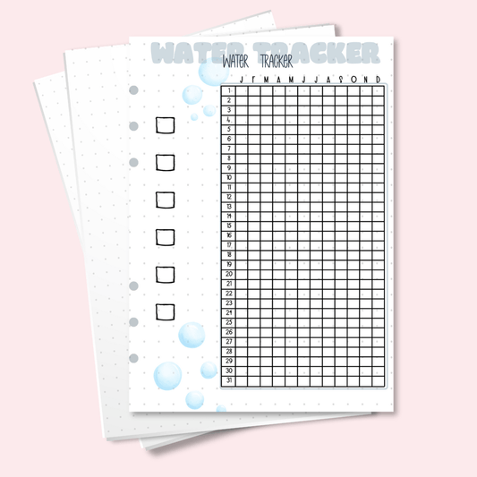 A5 Yearly Water Tracker bullet journal page for 2025 hydration goals