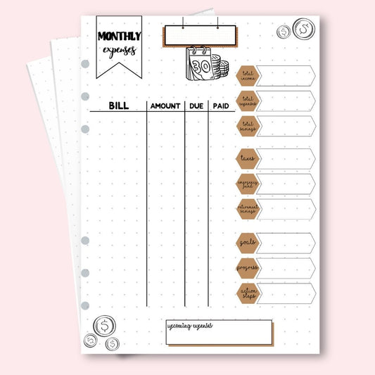 A5 budget planner page April for tracking expenses and bills