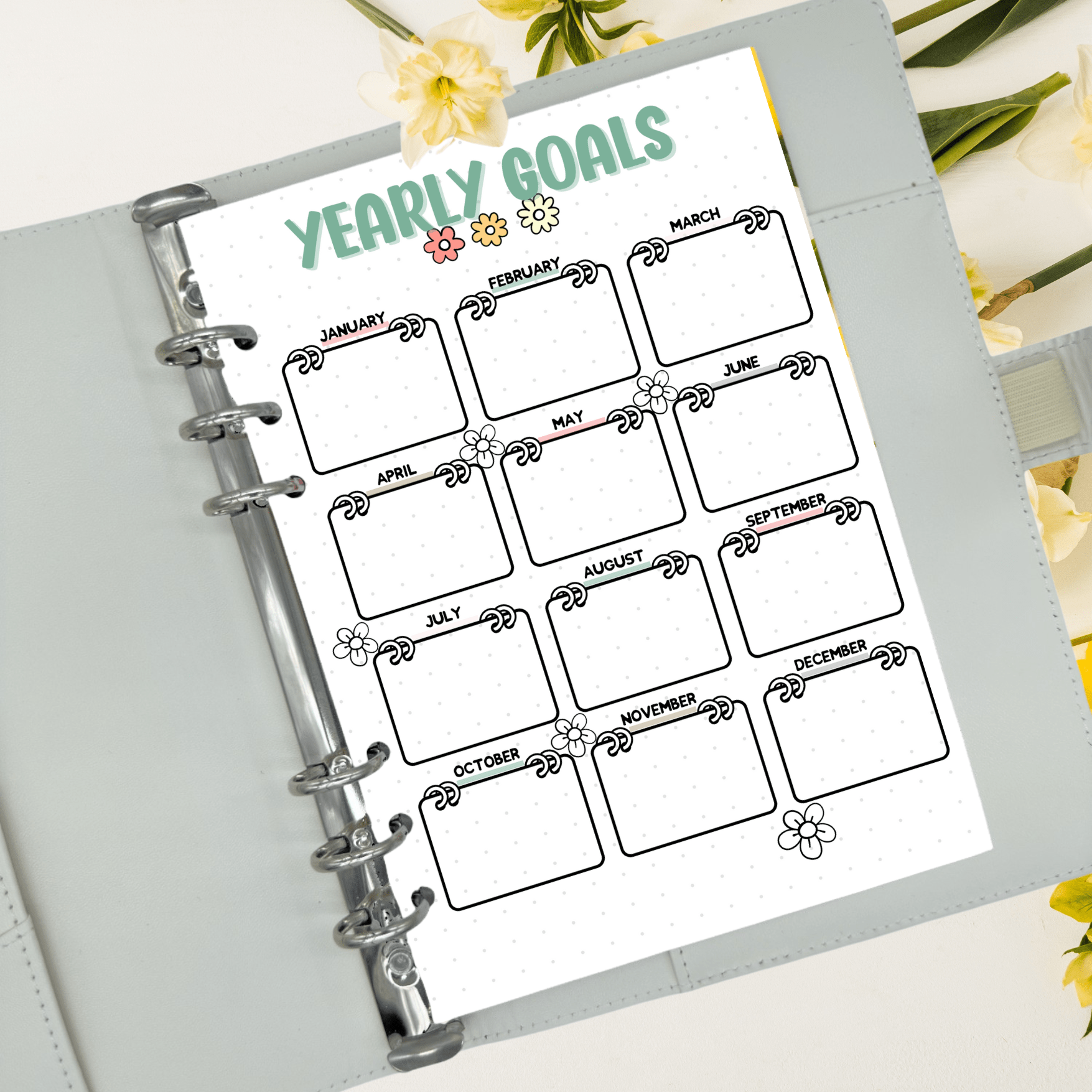 A5 bullet journal insert for yearly intentions and reflections