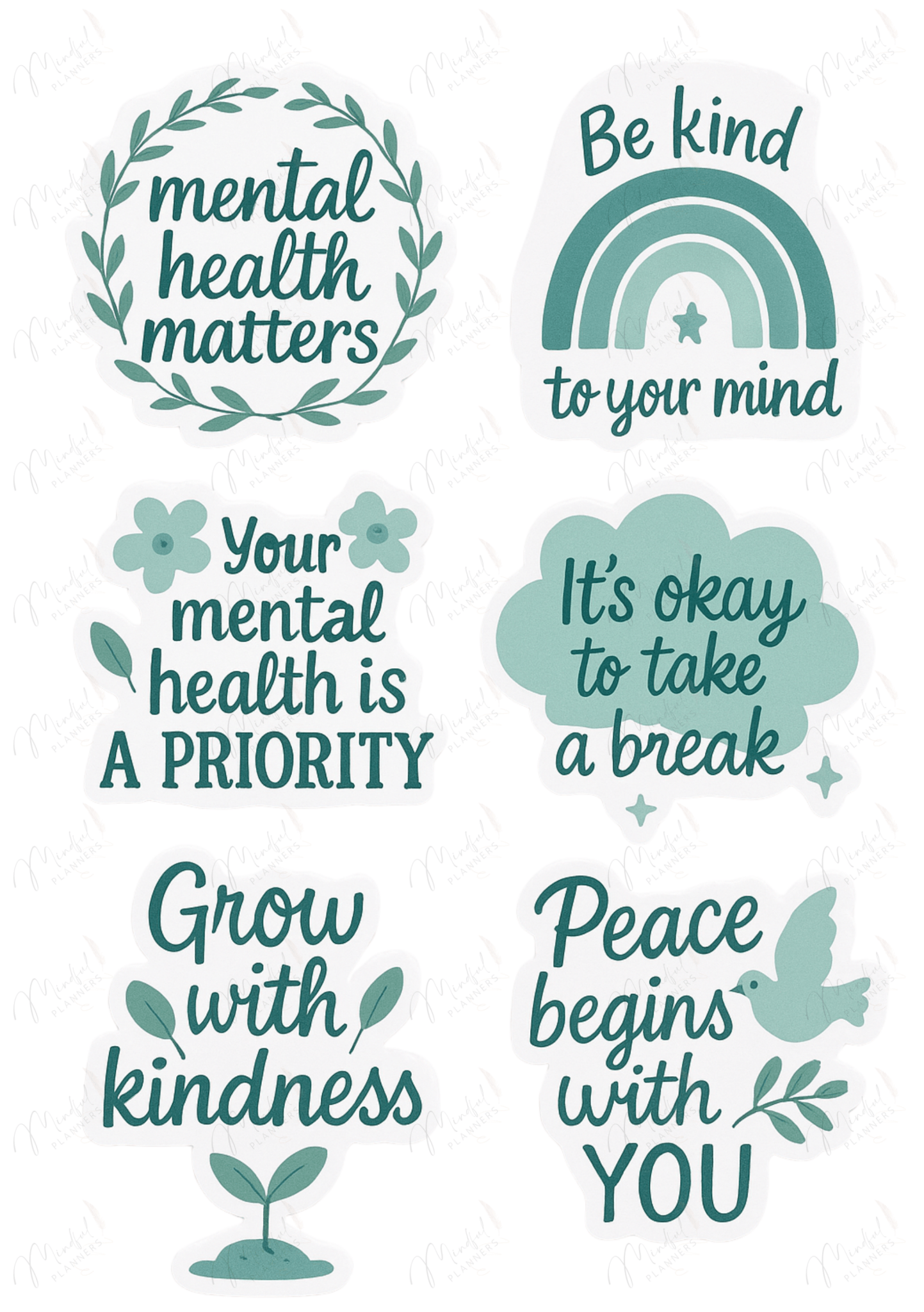 A5 bullet journal sticker pack promoting positivity and self-care practices