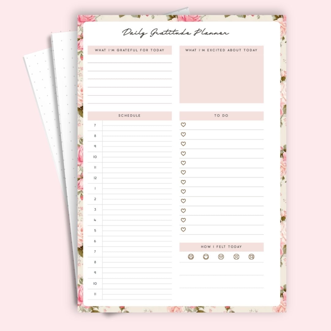 A5 daily gratitude planner printable with schedule, to-do list and mood tracker for mindful journaling