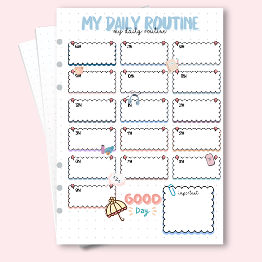 A5 daily routine journal page slipped into a soft fabric Mindful Planners cover
