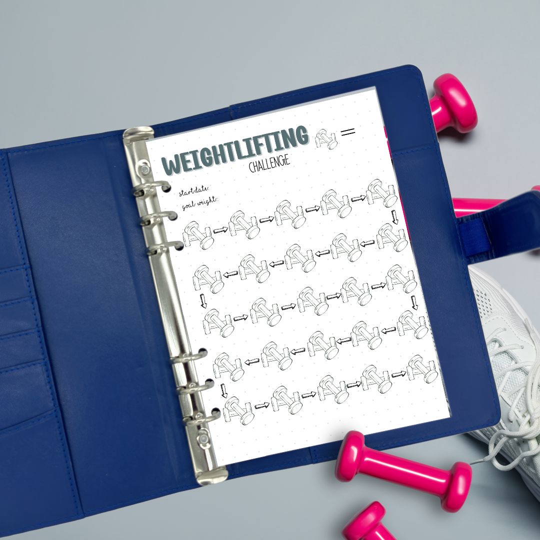 A5 fitness challenge page for weightlifting routines and mental clarity