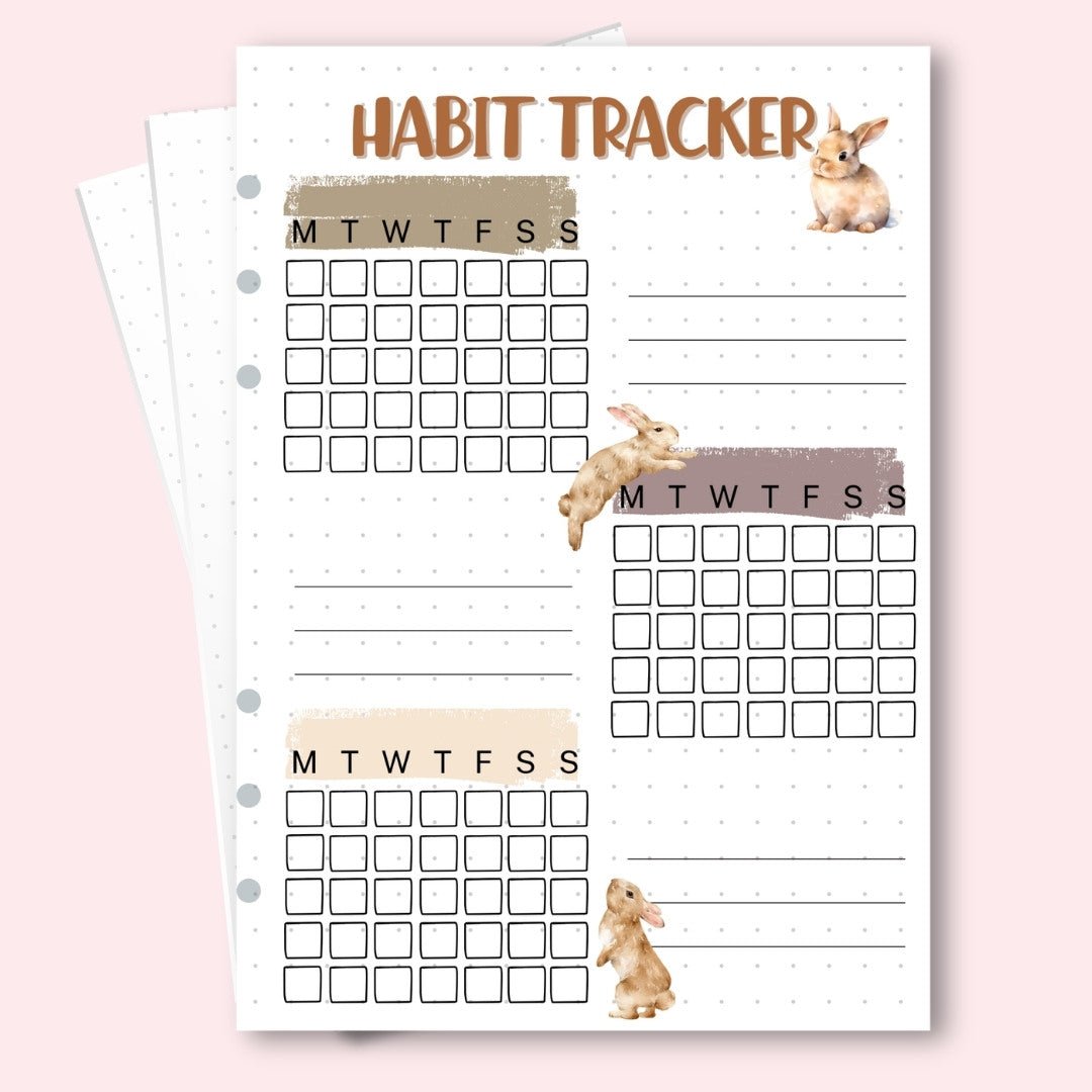 A5 habit tracker planner page April for self care and productivity tracking