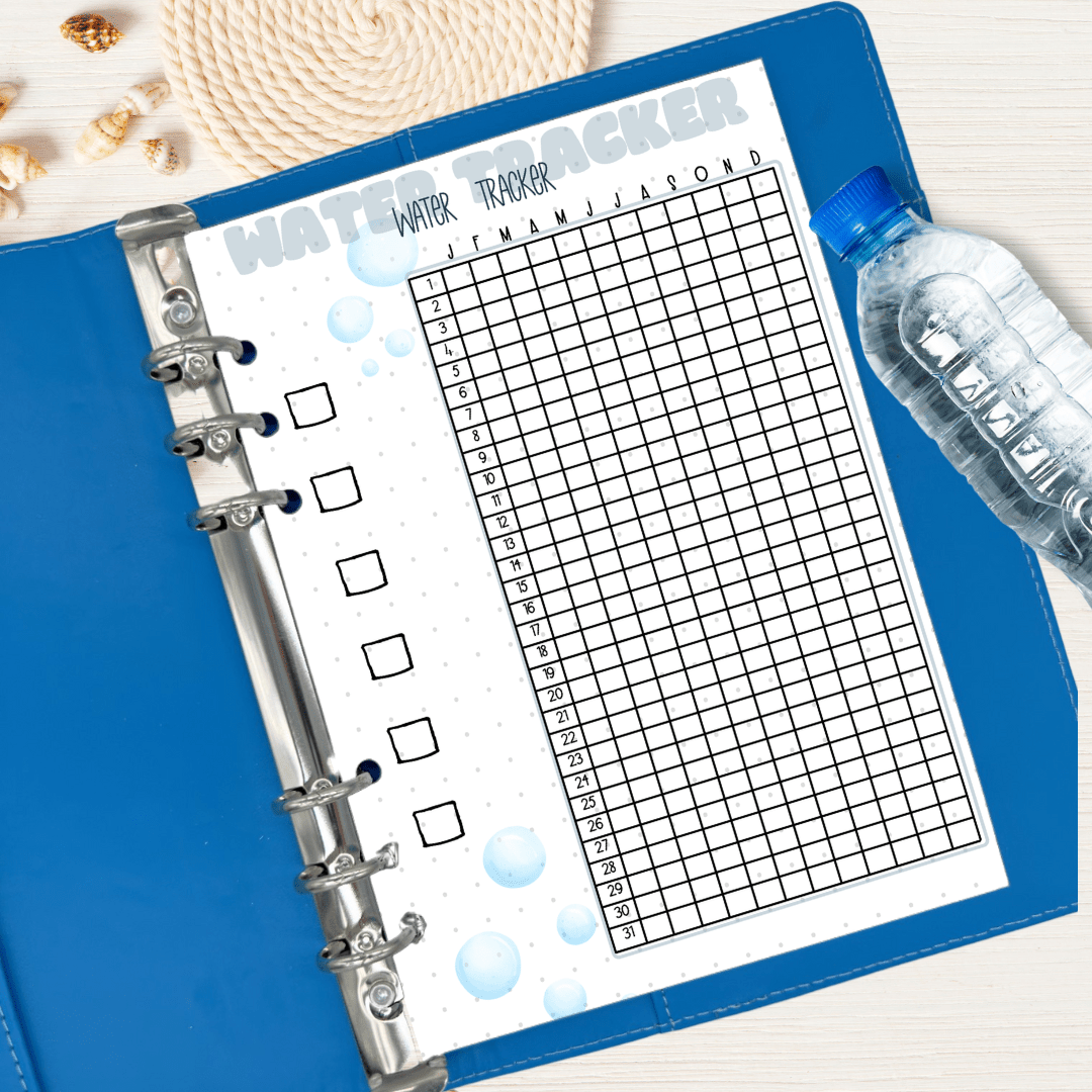 A5 hydration log page for wellness journal or self-care planner