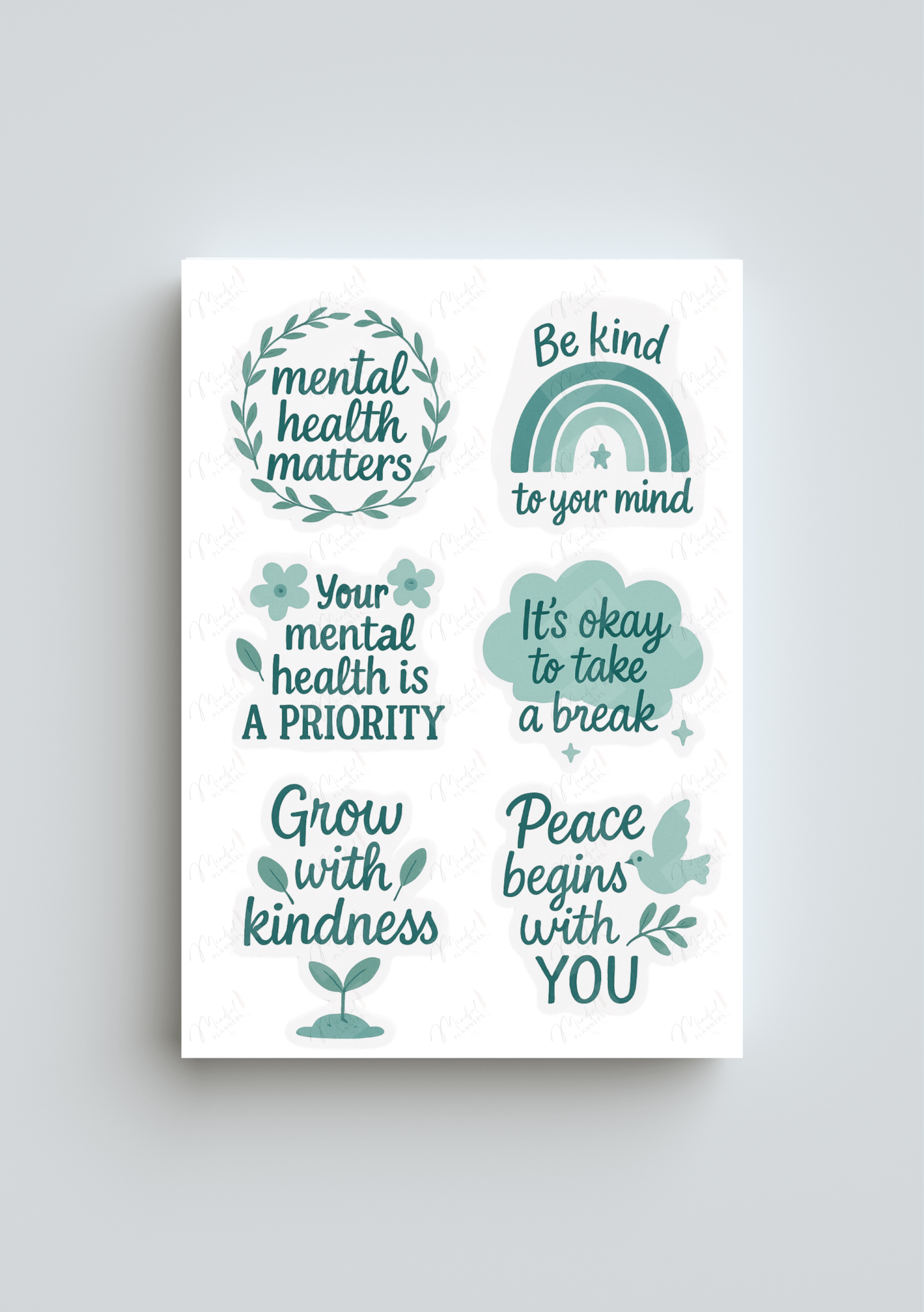A5 journaling sticker sheet with positive affirmations for mental health support
