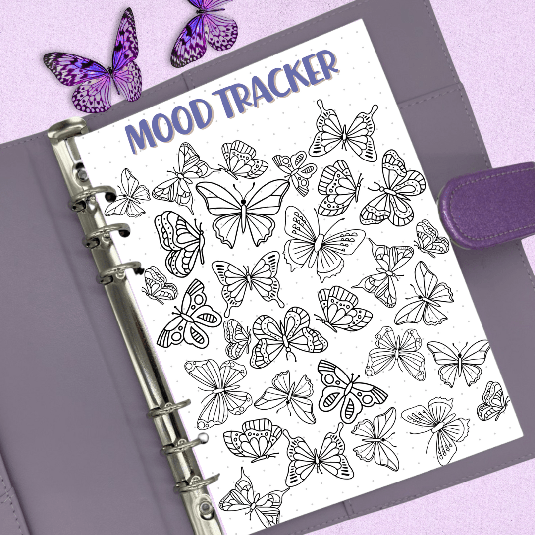 A5 mental health tracker with butterfly drawings