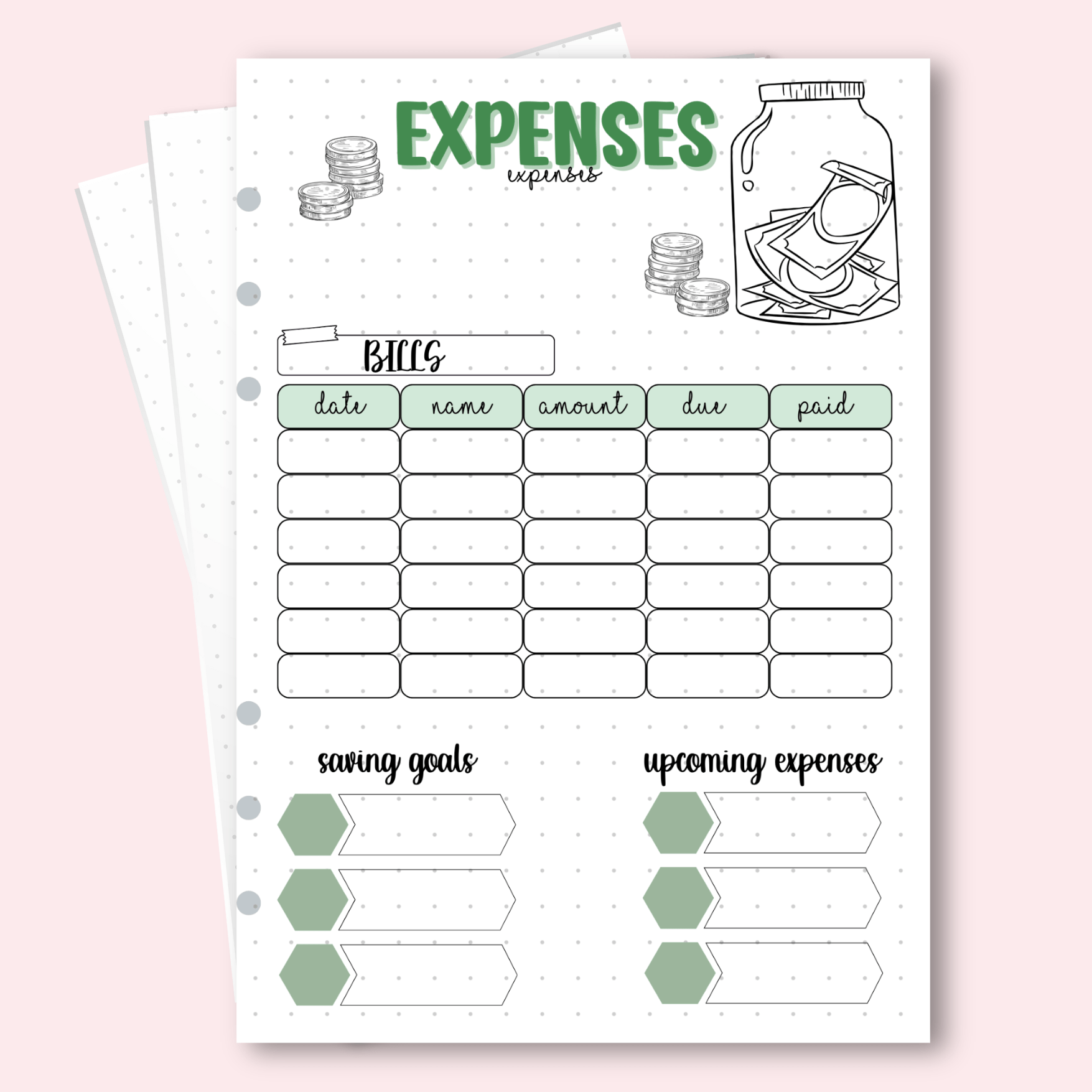 A5 monthly expenses tracking page for budget planners