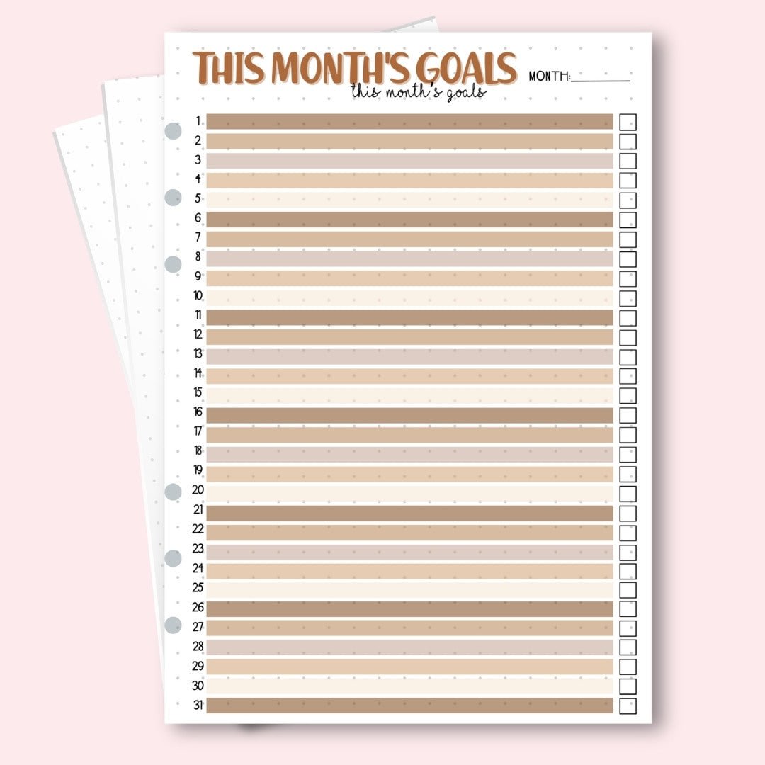 A5 monthly goals planner page April for productivity and organisation