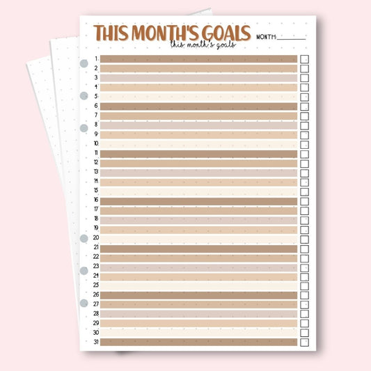 A5 monthly goals planner page April for productivity and organisation