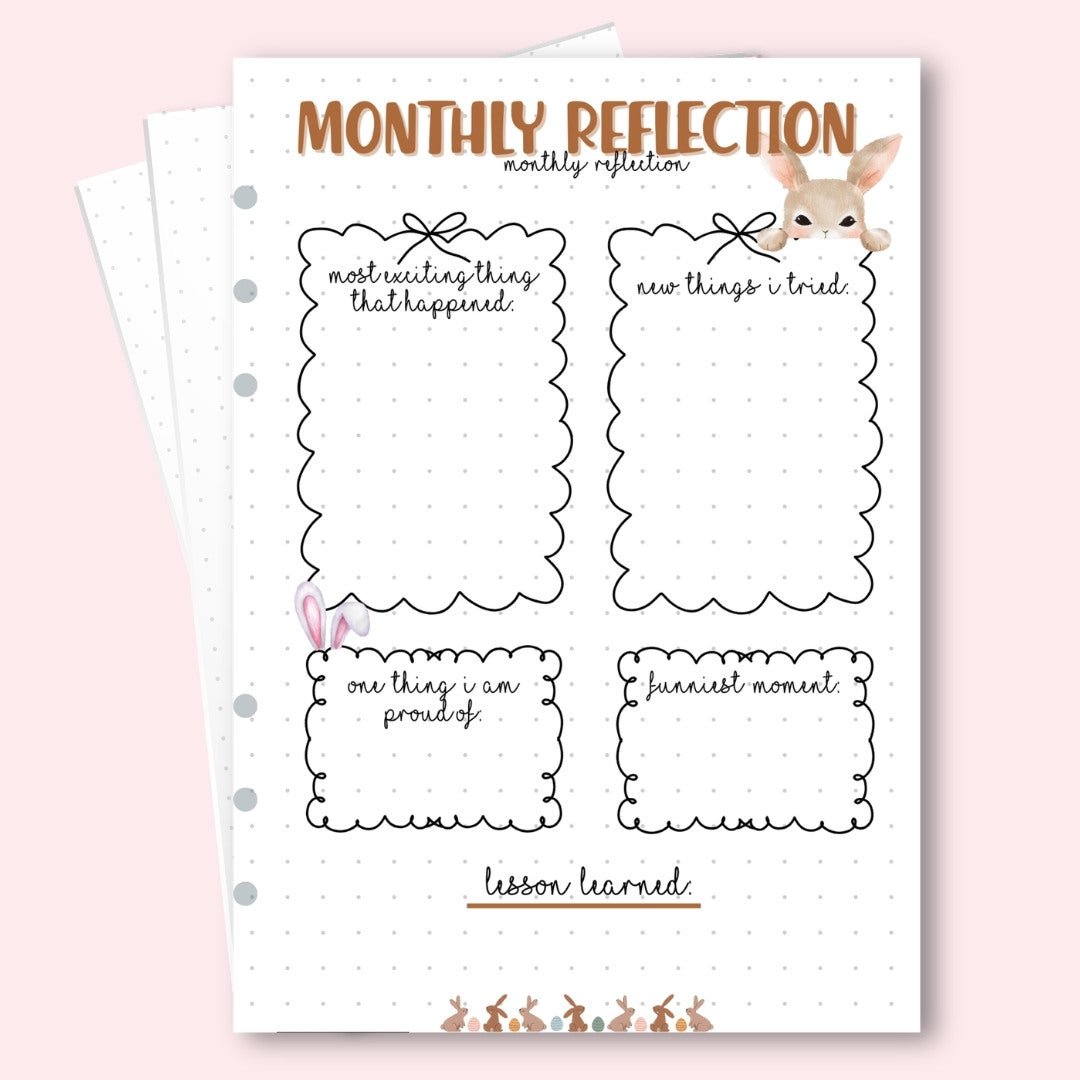 A5 monthly reflection page for self care journaling and mental health planner