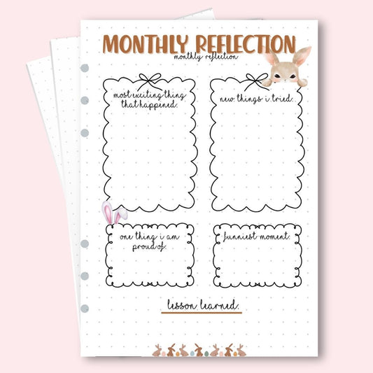 A5 monthly reflection page for self care journaling and mental health planner