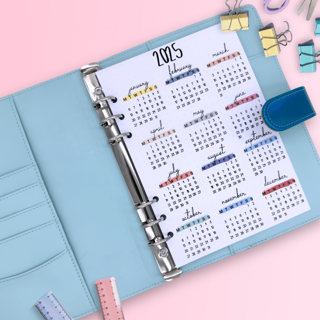 A5 personal planner with colour-coded journal sections and labels