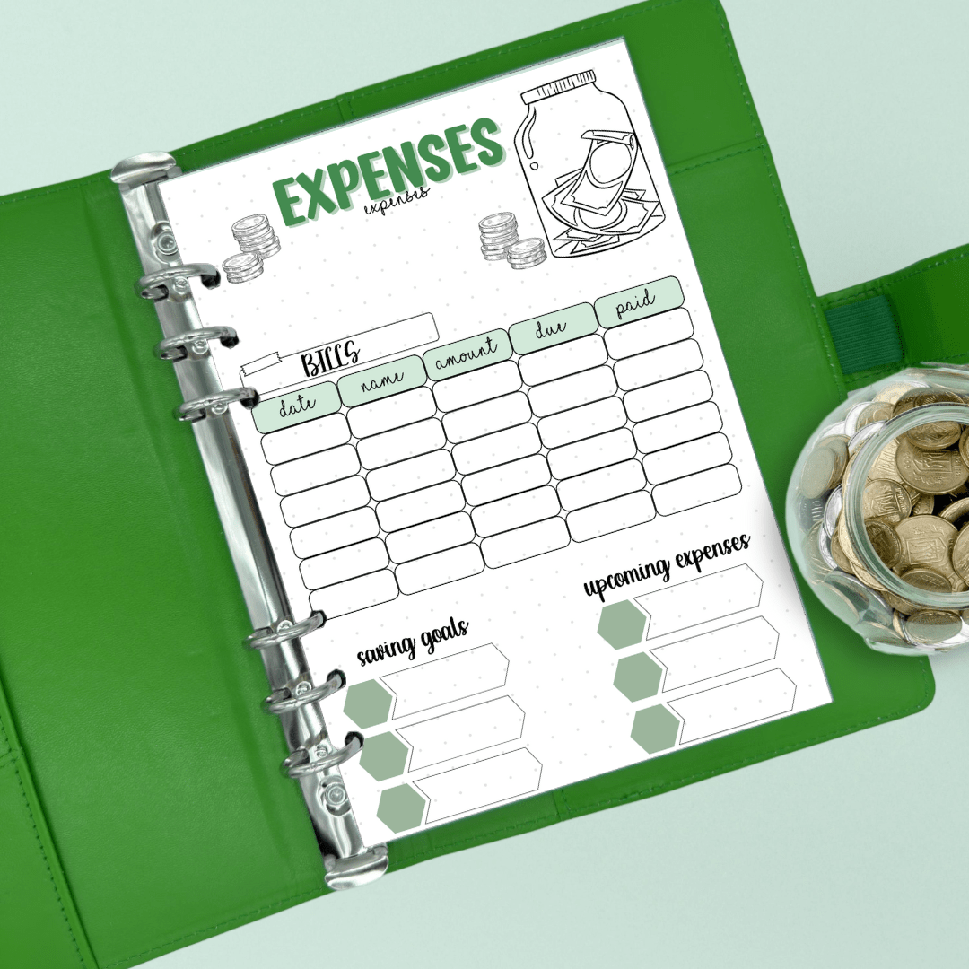 A5 planner page for tracking expenses and financial wellness