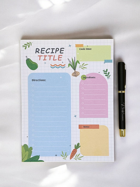 A5 recipe notepad with magnet for writing ingredients, directions and cooking time