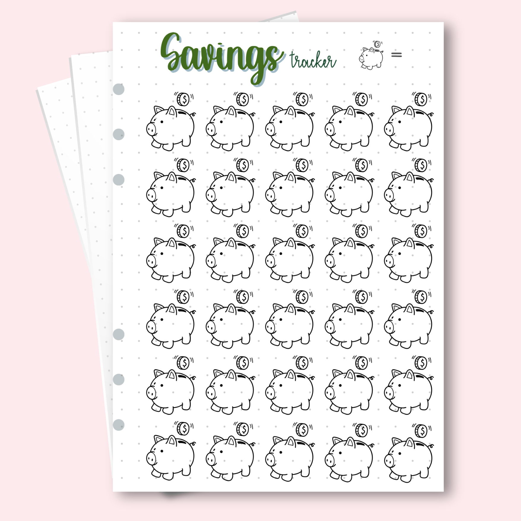 A5 savings tracker insert with piggy banks to colour in