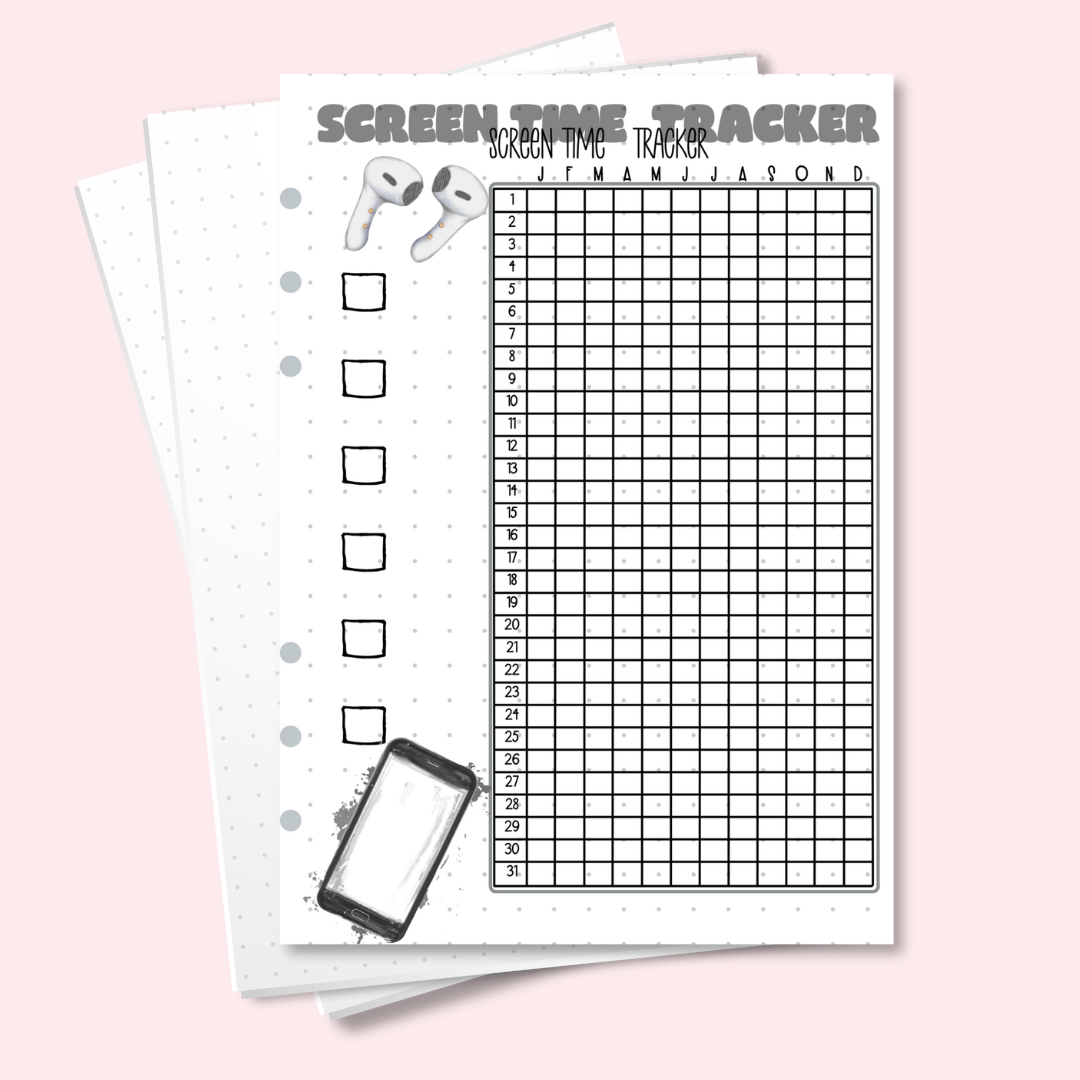 A5 screen time tracker bullet journal page