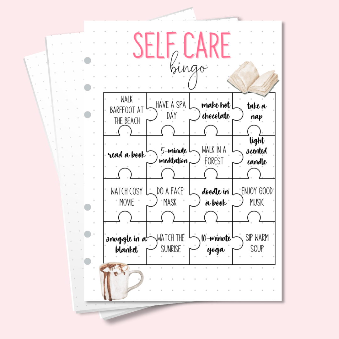 A5 self-care bingo page for wellness journal