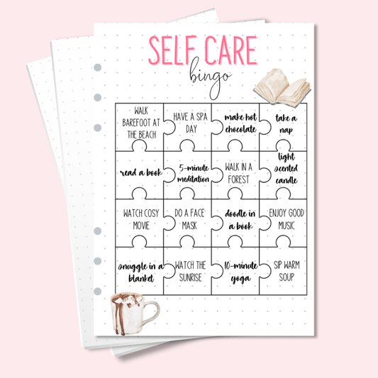 A5 self-care bingo page for wellness journal