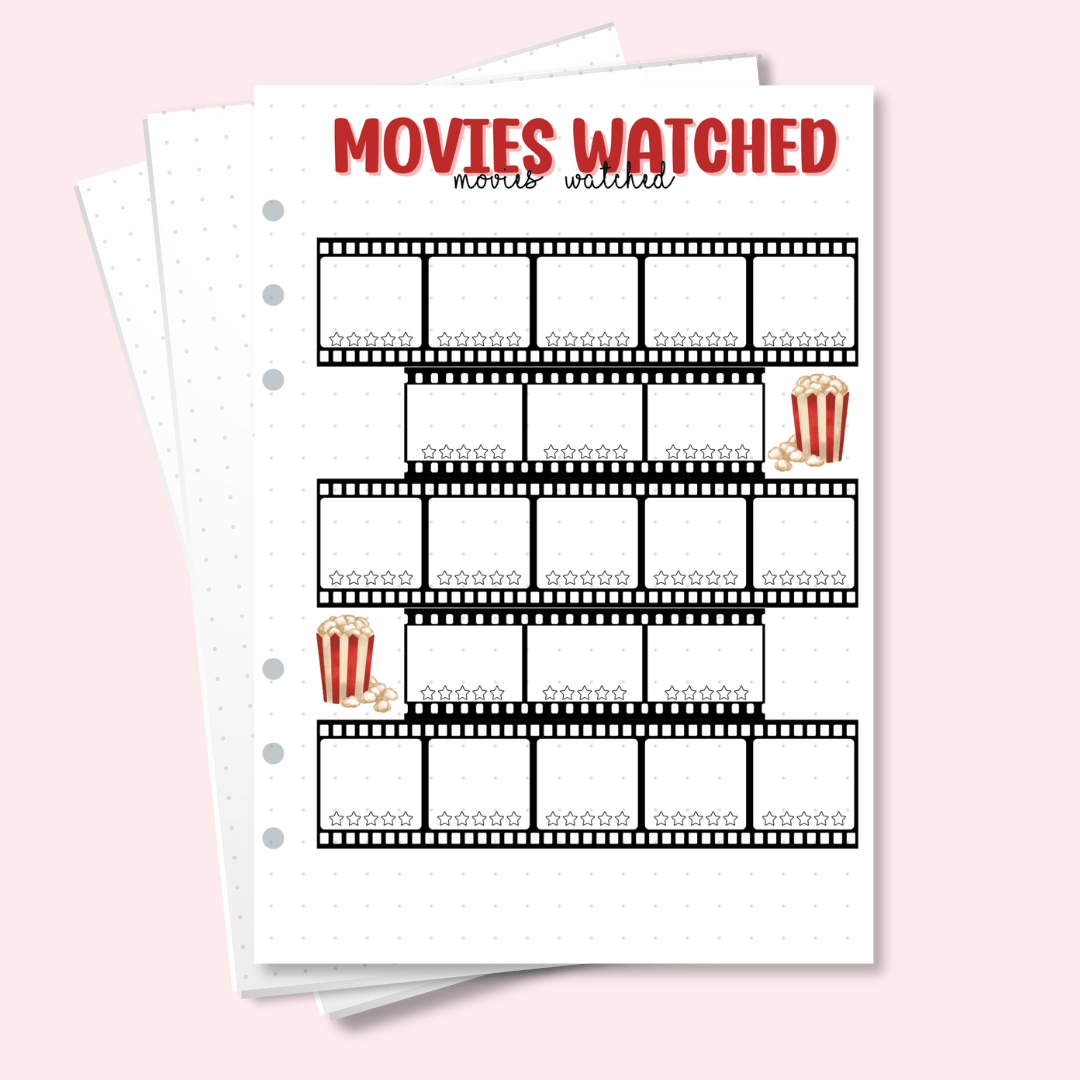 A5 watched movies tracker page for bullet journaling