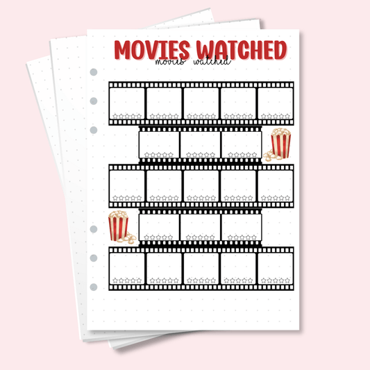 A5 watched movies tracker page for bullet journaling
